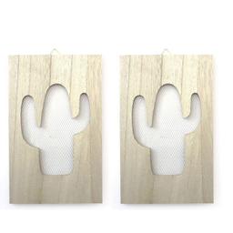 2 tableaux en bois grillage cactus 15 x 24 cm