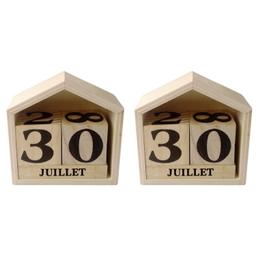 2 calendriers perpétuels en bois maisonnette 7 x 8 x 3,4 cm