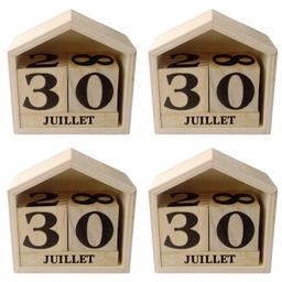 4 calendriers perpétuels en bois maisonnette 7 x 8 cm