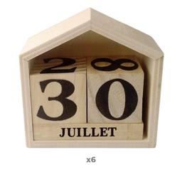 6 calendriers perpétuels en bois maisonnette - 7,3 x 8 x 3,4 cm