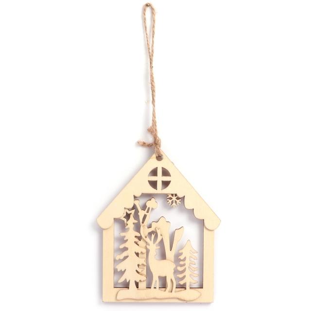 Suspension en bois Noël - Maison - 12,8 x 10,3 cm - 1 pce