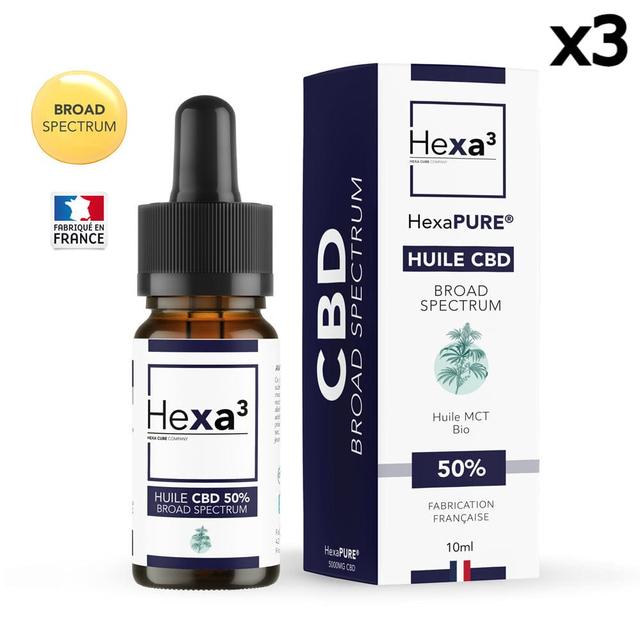 Lot 3 Huiles CBD Chanvre Bio 5000mg (50%) HexaPURE (sans THC)