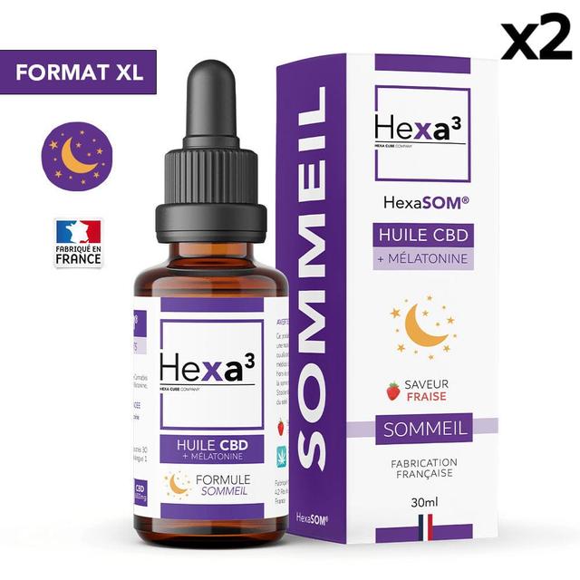 Lot 2 Huiles CBD Sommeil + Mélatonine HexaSOM 2x6000mg, 2x30ml