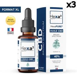 Lot 3 Huiles CBD Grand Format HexaPURE, 40% / 12000mg, 3x30ml