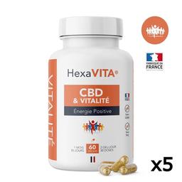 Lot 5 x 60 Gélules CBD Energie Vitalité, HexaVITA, 5x1500mg