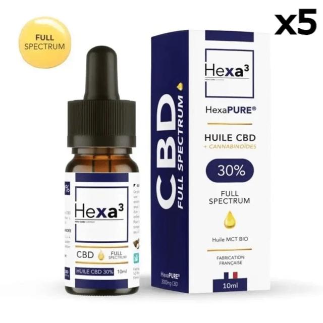 Lot 5 Huiles CBD Chanvre Bio Full Spectrum 3000mg/30%