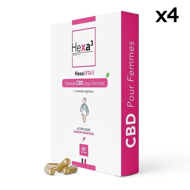 Lot 4 x 60 Gélules CBD Confort Menstruel HexaVITA, sans THC