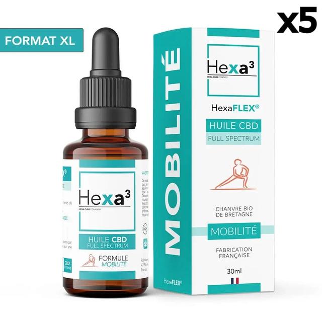 Lot 5 Huiles CBD Mobilité 6000mg (20%) HexaFLEX (5x30ml)