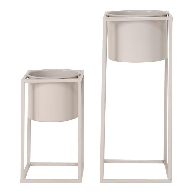 2 Pots de fleurs avec structure cubique en acier beige