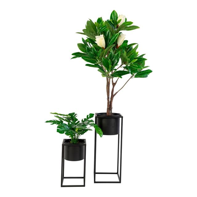 2 Pots de fleurs avec structure cubique en acier noir