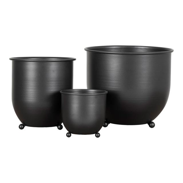 3 pots de fleurs en métal noir