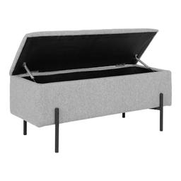 Banc en tissu gris clair avec rangement et pieds noirs 95 x 36,5