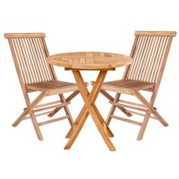 Table de jardin Ø 70 cm + 2 chaises en teck