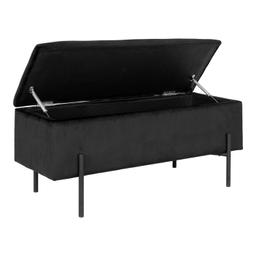 Banc en velours noir avec rangement et pieds noirs 95 x 36,5 x