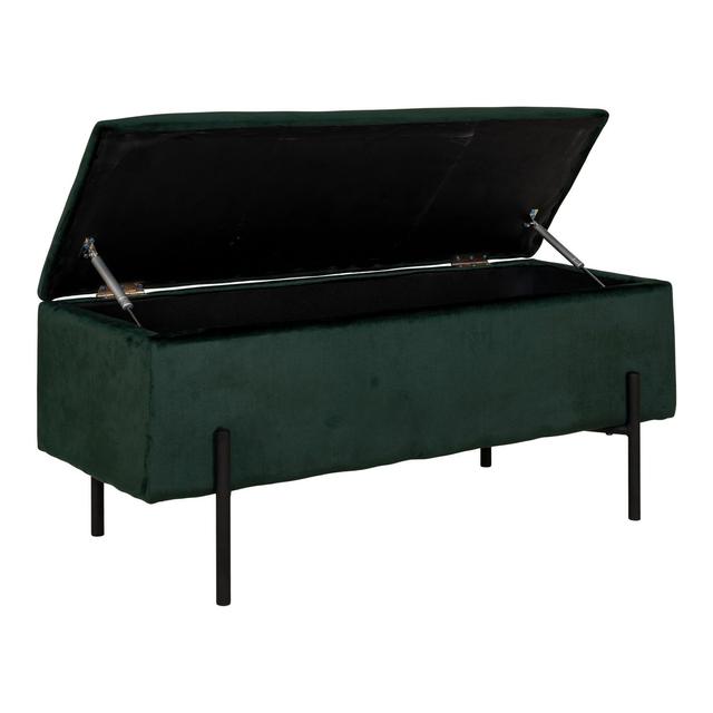 Banc en velours vert avec rangement et pieds noirs 95 x 36,5 x