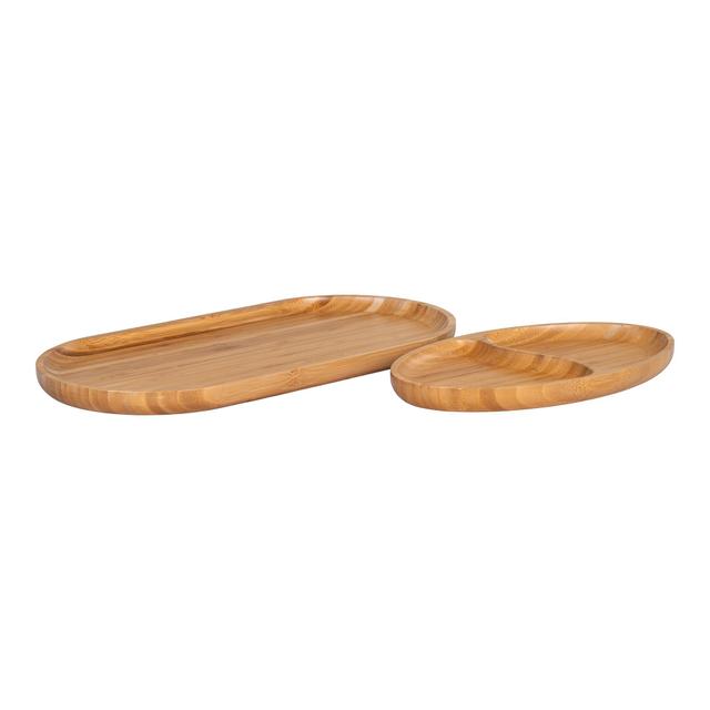 Lot de 2 plateaux de service bambou naturel