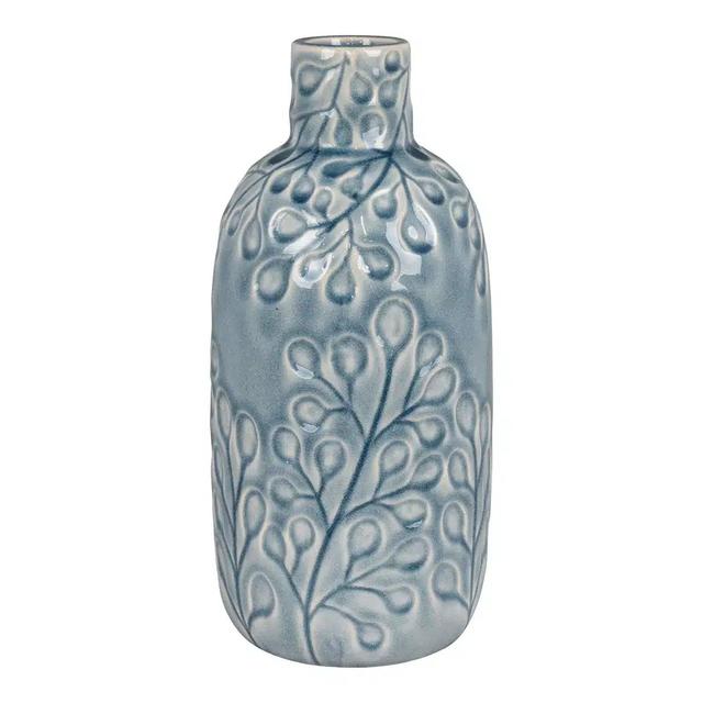 Vase en céramique bleu avec motif fleurs Ø12 x 26 cm