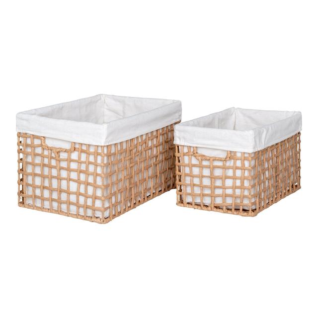 Lot de 2 paniers en paille et tissu