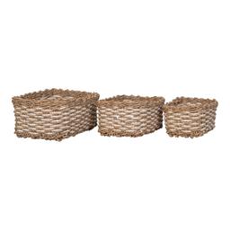 Lots de 3 paniers en paille et tissu blanc