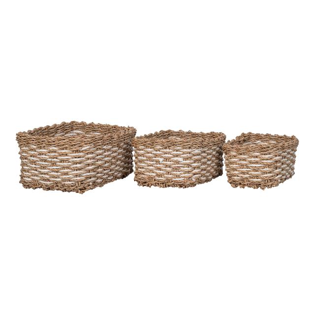 Lots de 3 paniers en paille et tissu blanc