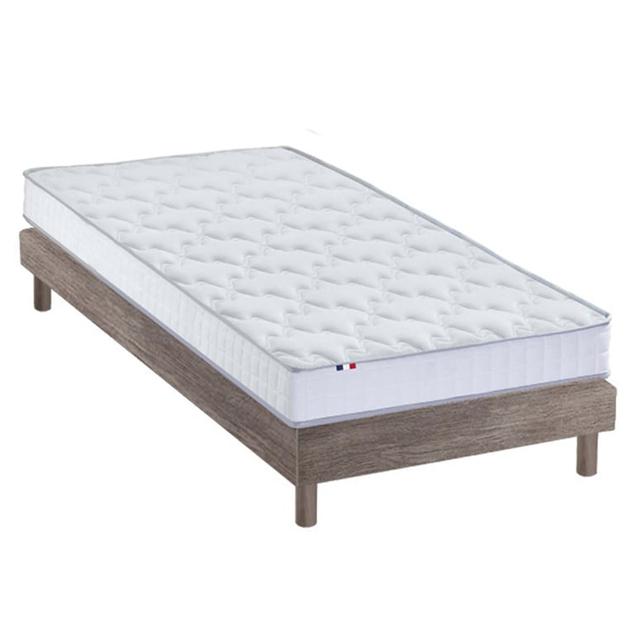 Ensemble Matelas Mousse HR + Latex+Sommier Kit Chêne gris 90x190