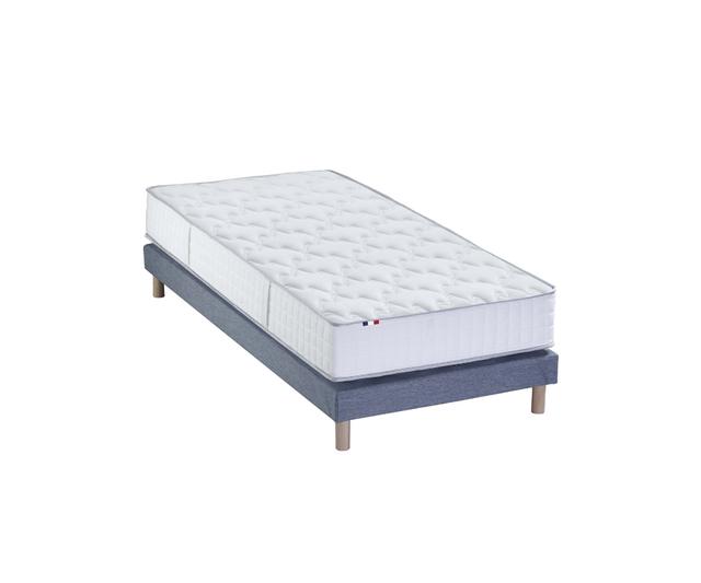 Ensemble matelas ressort mémoire forme sommier bleu 90x190