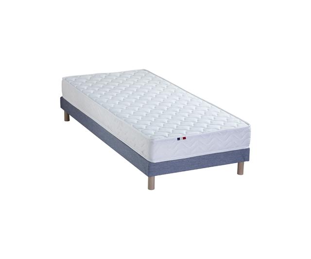 Ensemble matelas ressorts fermes sommier bleu 90x190