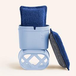 L'éponge (x2) lavable et durable bleue + son porte-éponge