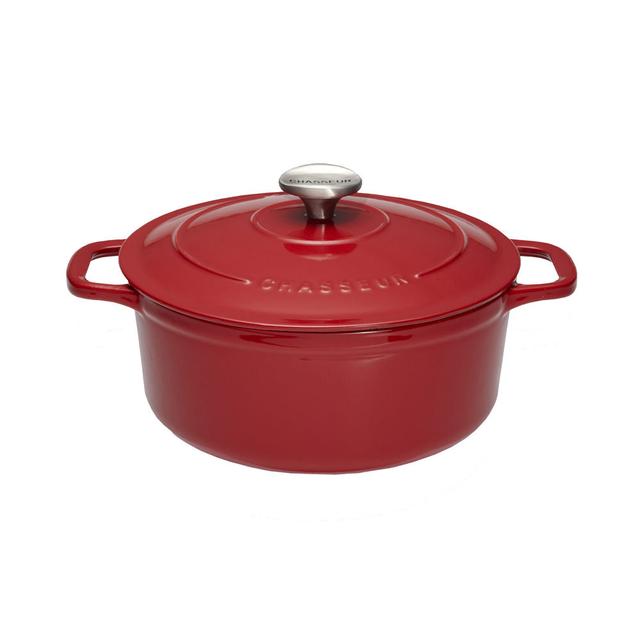 Cocotte ronde 28 cm chasseur rouge uni interieur sable