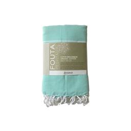 Fouta en coton biologique Blanc  et  Menthe 100 x 200cm