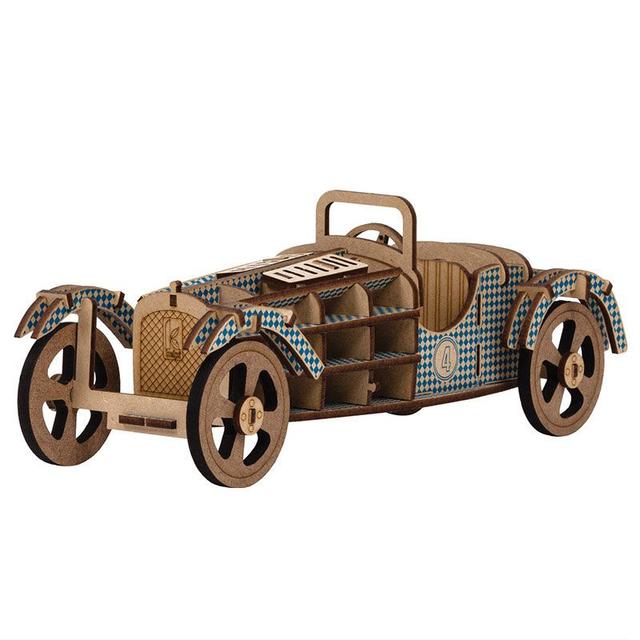 Maquette 3D en bois MDF - Voiture bleue - 27,5 x 10,5 cm