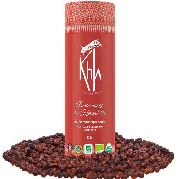 Poivre rouge de Kampot Bio 120g - en grains - Tube