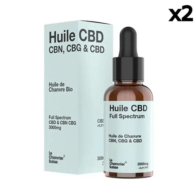 Lot 2 Huiles CBD CBN & CBG Full Spectrum 3000mg/10% (2x30ml)