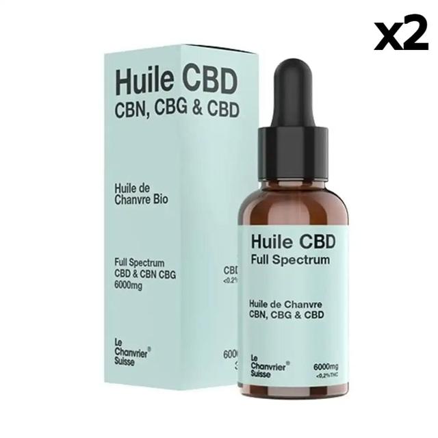 Lot 2 Huiles CBD CBN & CBG Full Spectrum 6000mg/20% (2x30ml)