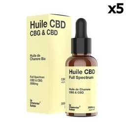 Lot 5 Huiles CBD & CBG Bio Full Spectrum 3000mg/10% (5x30ml)