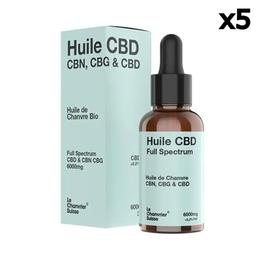 Lot 5 Huiles CBD CBN & CBG Full Spectrum 6000mg/20% (5x30ml)