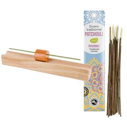 Porte-encens en bois précieux Hinoki + Encens indien au