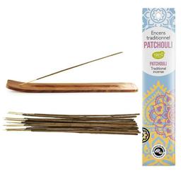 Porte-encens en bois + Encens indien au Patchouli