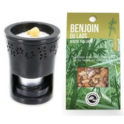 Brûle-parfum en pierre noire + résine Benjoin du Laos à brûler