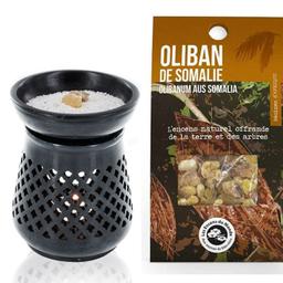 Diffuseur porte-encens en pierre noire + résine d'Oliban de