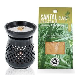 Diffuseur porte-encens en pierre noire + Mélange de Santal Blanc