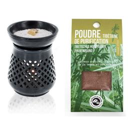 Diffuseur porte-encens en pierre noire + poudre encens tibétaine