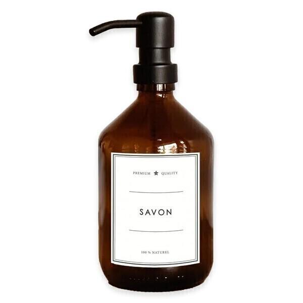 Flacon vide savon 500 ml - Verre ambré - Pompe noire