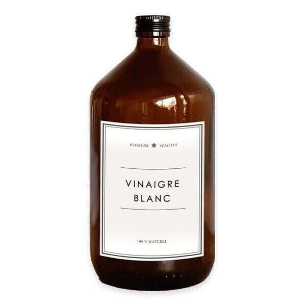 Flacon vide vinaigre blanc 1 litre - Verre ambré - Bouchon noir