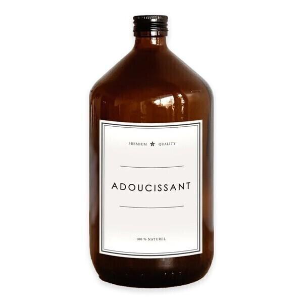 Flacon vide adoucissant 1 litre - Verre ambré - Bouchon noir