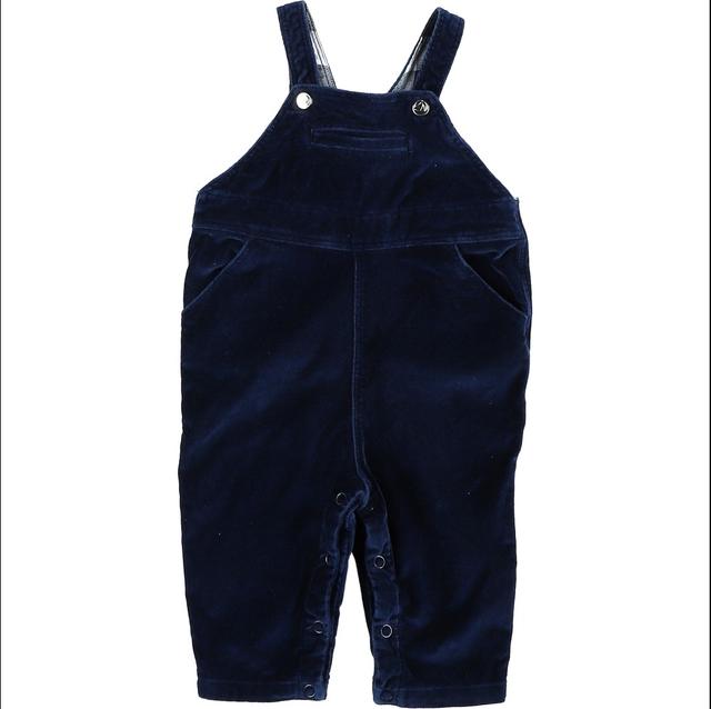 PETIT BATEAU - Salopette velours lisse bleu - 6 Mois