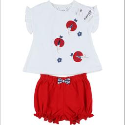 MAYORAL - Ensemble t-shirt + bloomer blanc, bleu, rouge - 9 Mois