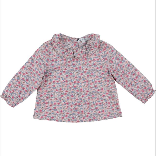 MARIE PUCE - Blouse rose et gris - 12 Mois