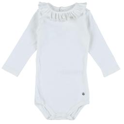 PETIT BATEAU - Body manches longues à collerette blanc - 6 Mois