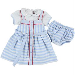 Ensemble robe + bloomer + t-shirt bleu, blanc, rouge